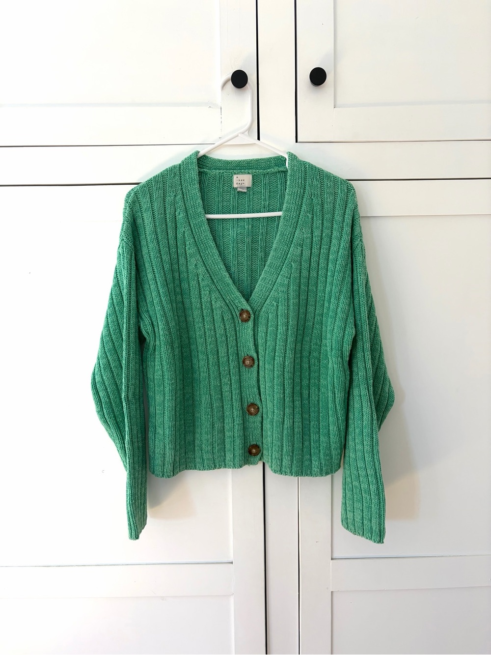 A New Day Green Knit Button Crop Cardigan Size XS